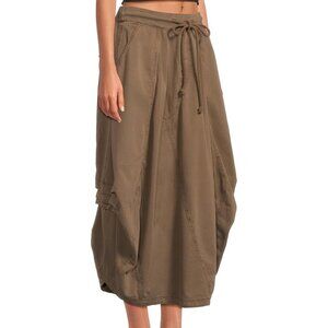 Free People Willow Poplin Maxi Skirt Pocket Elastic Drawstring Cotton Brown